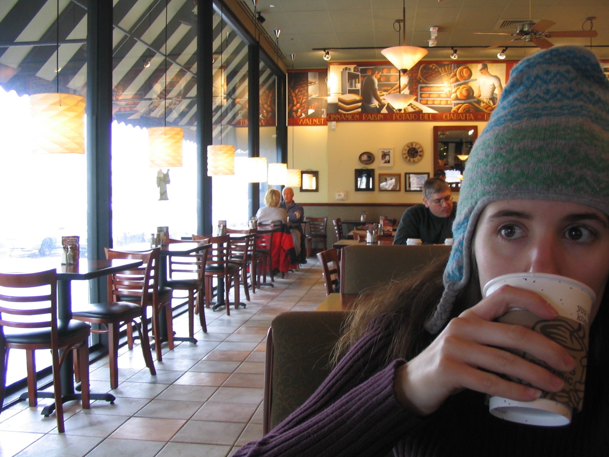 drinking coffee in a coffee shop